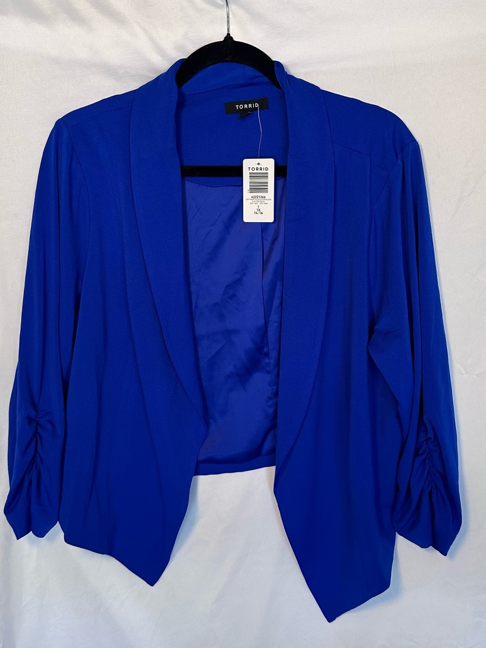 Torrid Electric Blue Open Front Knit Crepe Draped Blazer Size 1